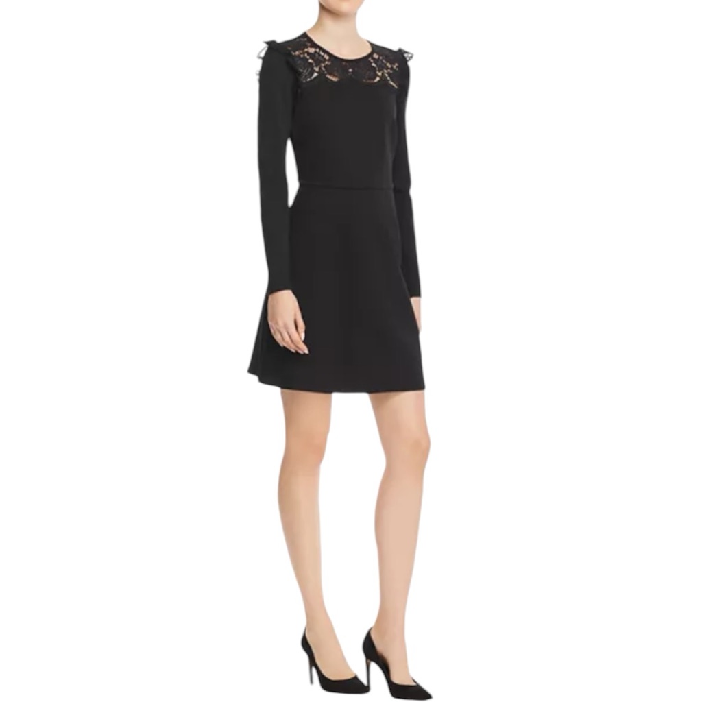 Kate Spade Nwt Brooke Street Black Lace Yoke Ponte Mini Dress Size Xl